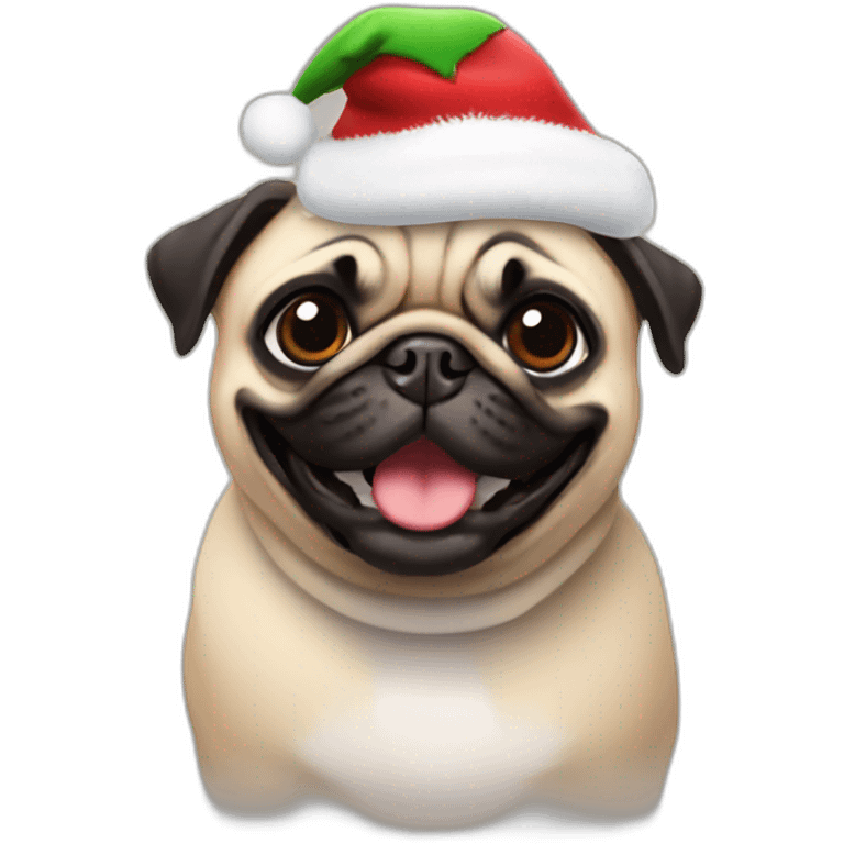 Pug smiling with christmas hat emoji