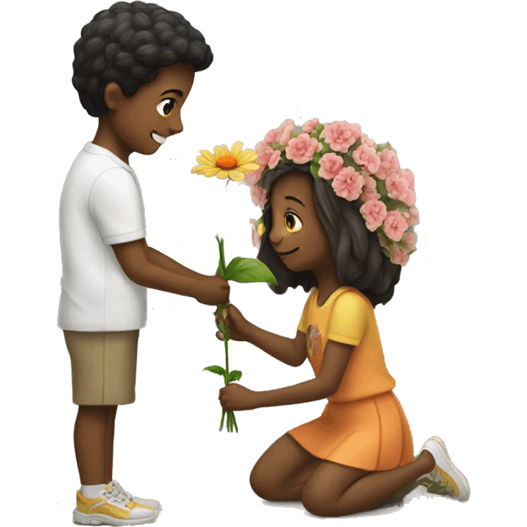 Biy giving flower to a girl  emoji