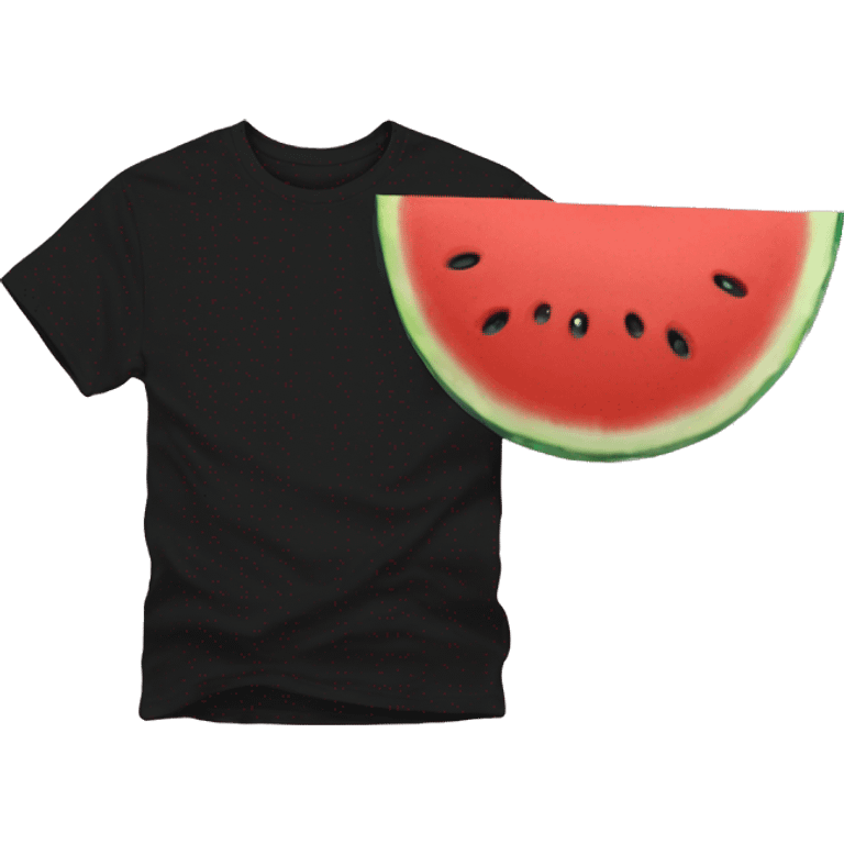 A Black Tshirt with an image of one slice of watermelon in the middle of the Tshirt emoji