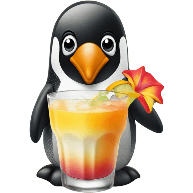 A penguin in a Hawaiian shirt, sipping a cocktail on the beach  emoji