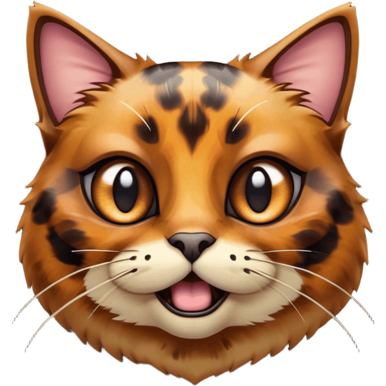 Cinematic Comical Tortoiseshell Cat Portrait Emoji, Head cocked dramatically with an over-the-top shocked expression, featuring a rich mottled fur of browns and blacks and wide, comically animated eyes full of playful disbelief, simplified yet hilariously detailed, glowing with a bold, sassy radiance, high shine, exuding a mischievous and spirited charm, styled with a soft glowing outline, capturing the essence of a tortoiseshell cat that appears ready to burst into comical antics! emoji