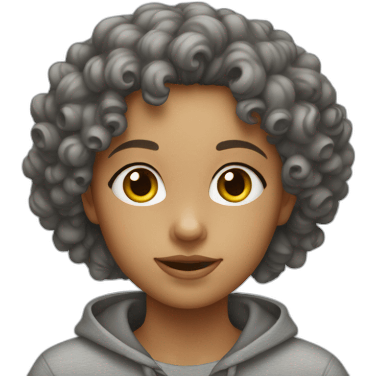 Girl with curly hair and grey sweat-shirt  emoji