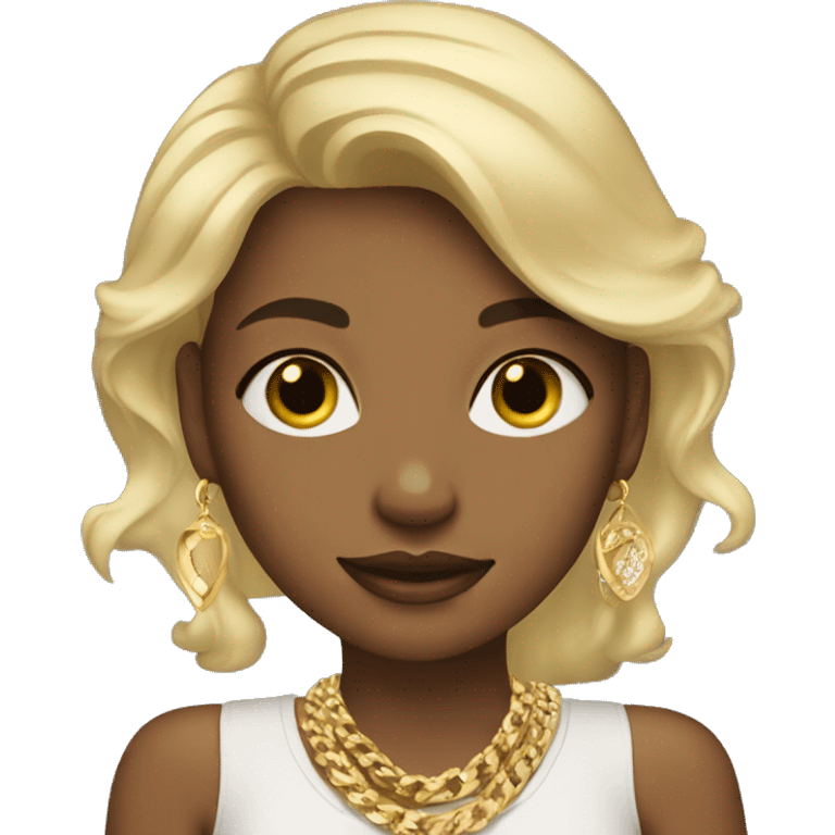 Girl with blonde hair wearing gold jewellery emoji