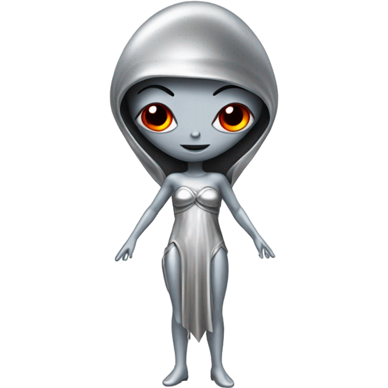 alien red female in silver dress, full figure emoji