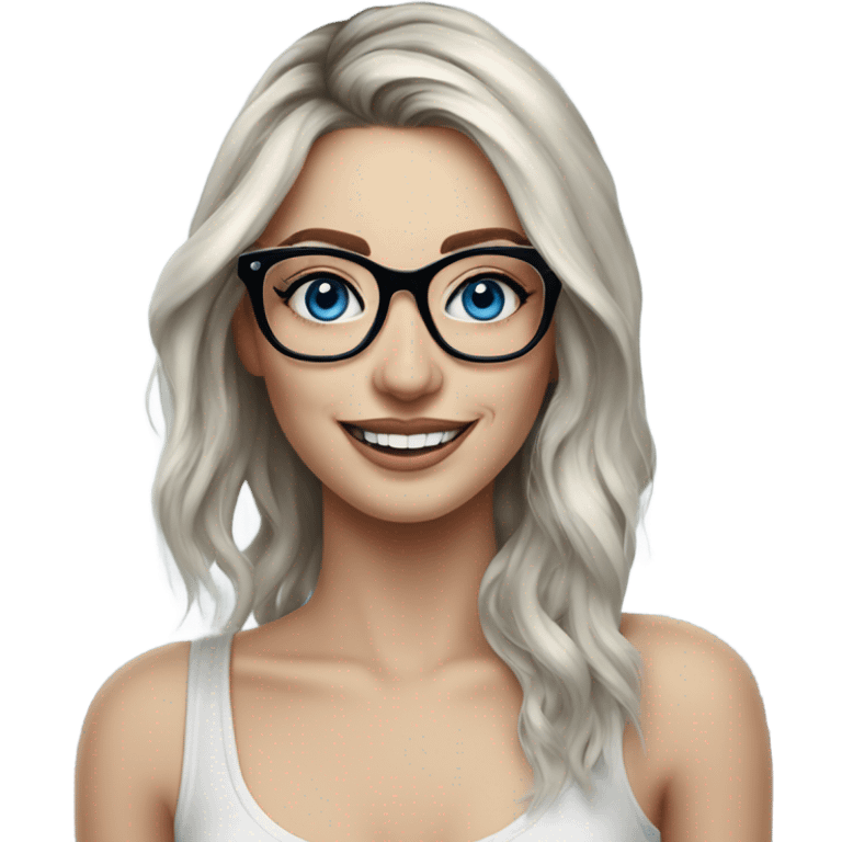 Hyper Realistic Balayage pale beautiful tattooed woman with glasses and blue eyes happy  emoji