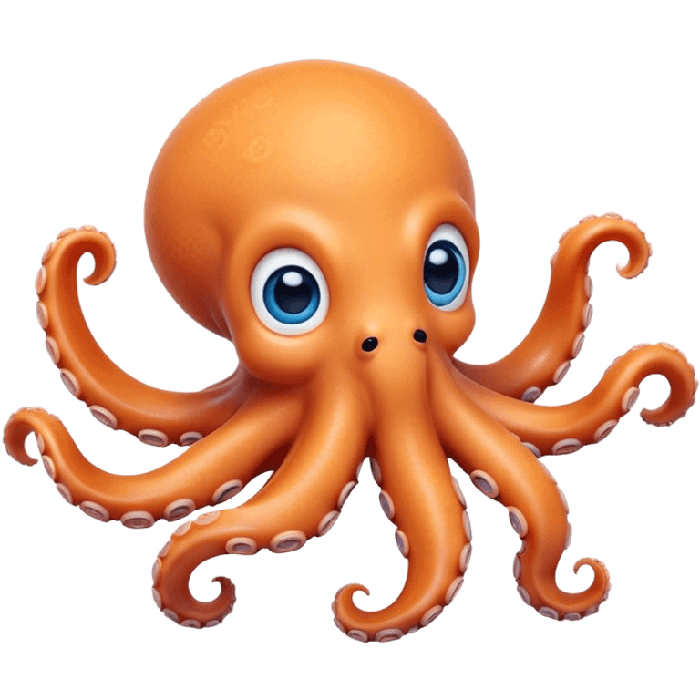 Cinematic Cute Octopus Portrait Emoji, Head tilted playfully and inquisitively, featuring a rounded, light orange body embellished with playful blue rings, eight adorably curling arms, and big, twinkling eyes full of wonder, Simplified yet irresistibly adorable features, highly detailed, glowing with a warm, inviting underwater glow, high shine, affectionate and lively, stylized with a touch of whimsical cartoon charm, soft glowing outline, capturing the essence of a mischievous yet loving octopus that seems as if it could bob out of the screen into your arms! emoji