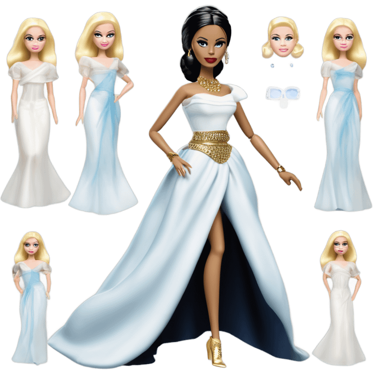 Malibu teen blond Morticia Addams’s in as Princess Leia Barbie in ruffled pearl-white and blue informal ball gown with gold accents and accessories  emoji