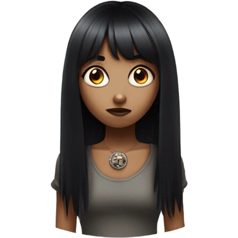 draw an emoji of a girl with long black hair down to her waist with bangs, a zombie-shaped nose ring emoji