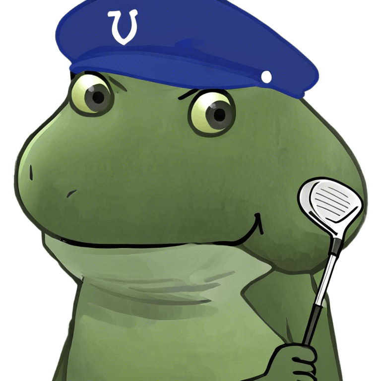 Bufo playing golf with a golf club and a Taylor made golf hat emoji