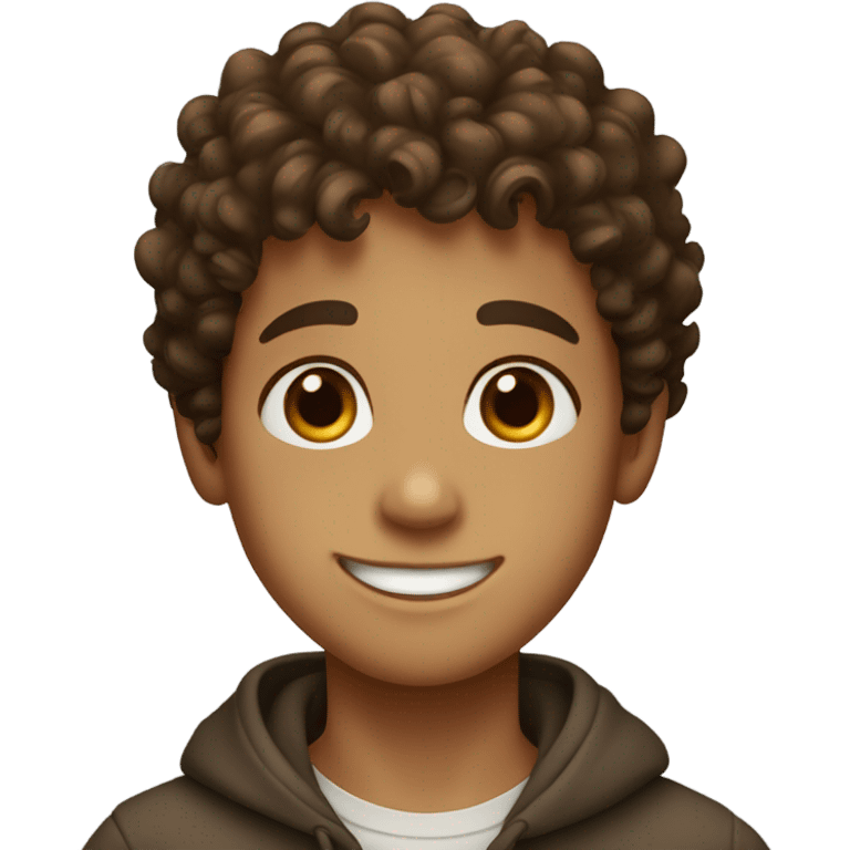 Smiling boy with hazel eyes and curly brown hair  emoji