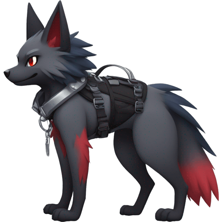 Cool Edgy Zorua-Zoroark-Mightyena with a collar and harness full body emoji