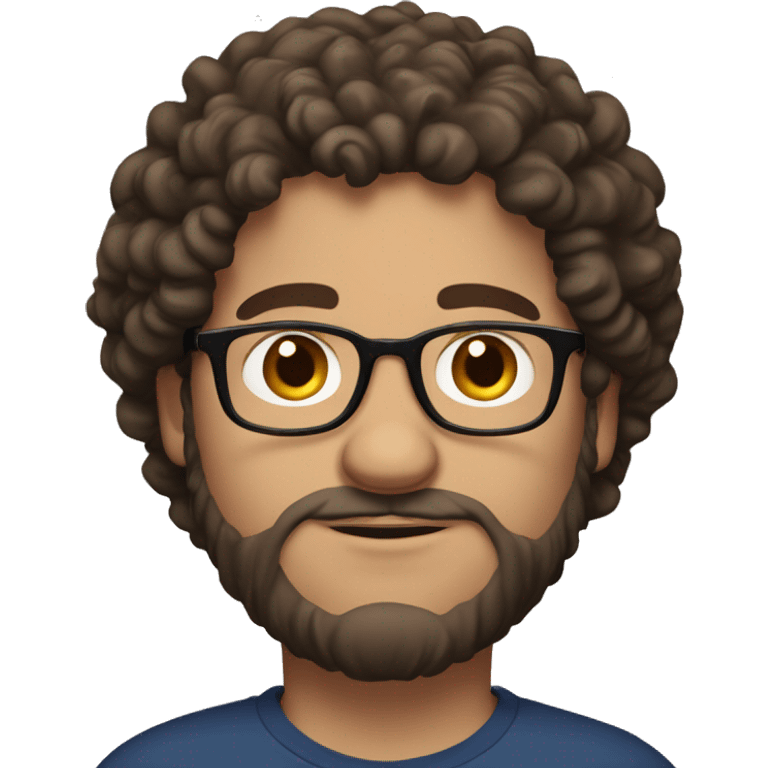 White man named mitchell, Glasses, chubby, long brown curly hair, m emoji