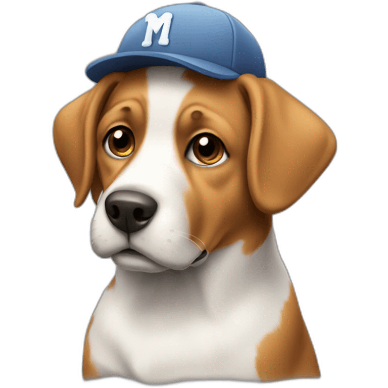 Dog with cap where is red letter M emoji