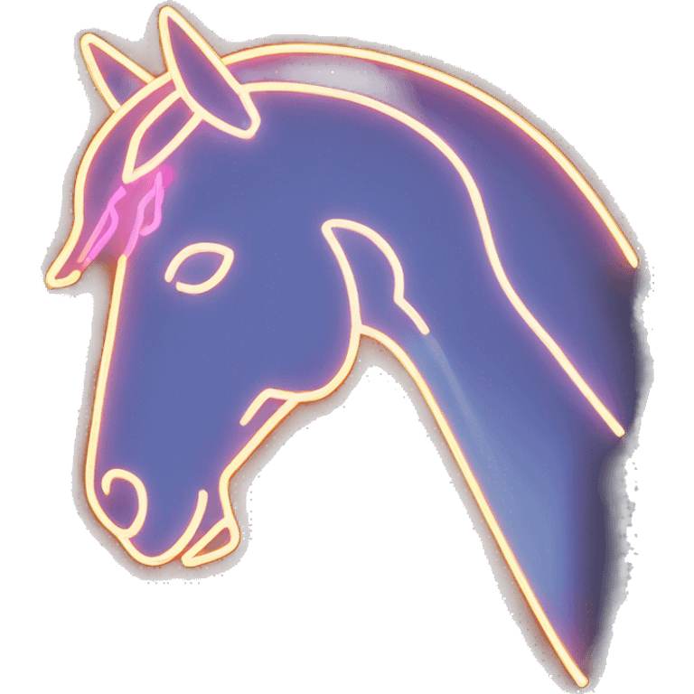 Neon sign of a horse face emoji