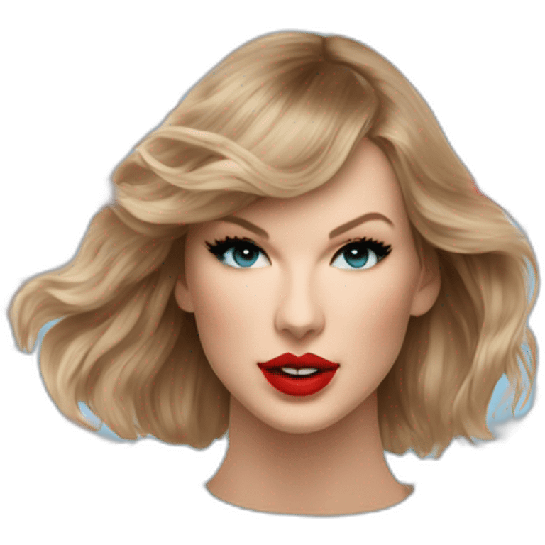 taylor swift in light blue crewneck sweater red lipstick seagulls in the background emoji