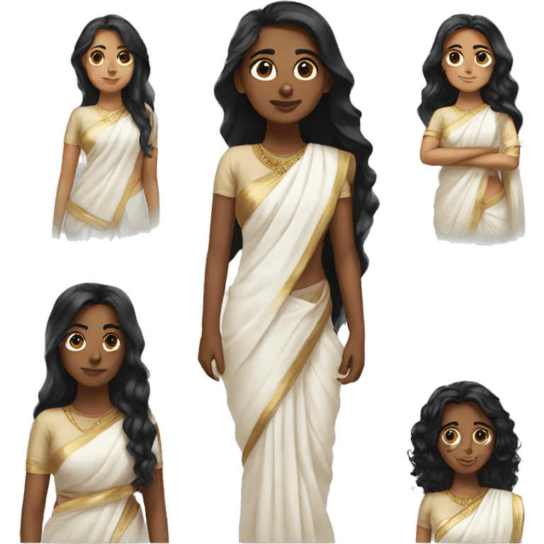 Light brown skin Black hair long hair wearing white saree emoji