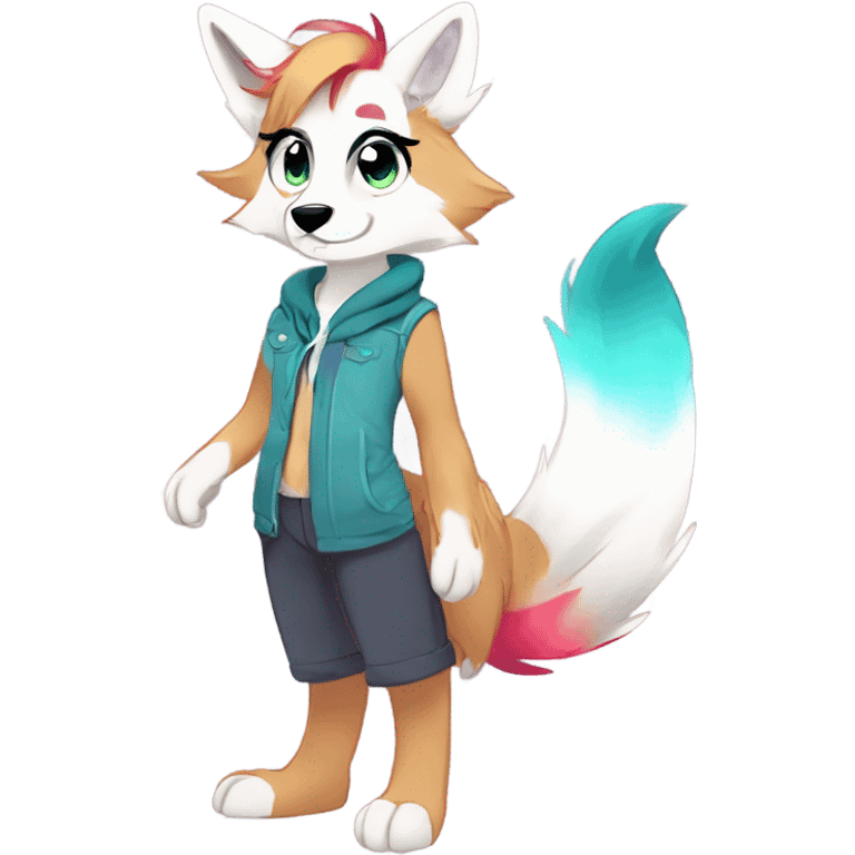 Anthro Colorful Shiny Falvie-Popparotzi-Sparkle-Wolf-sona full body flat color emoji