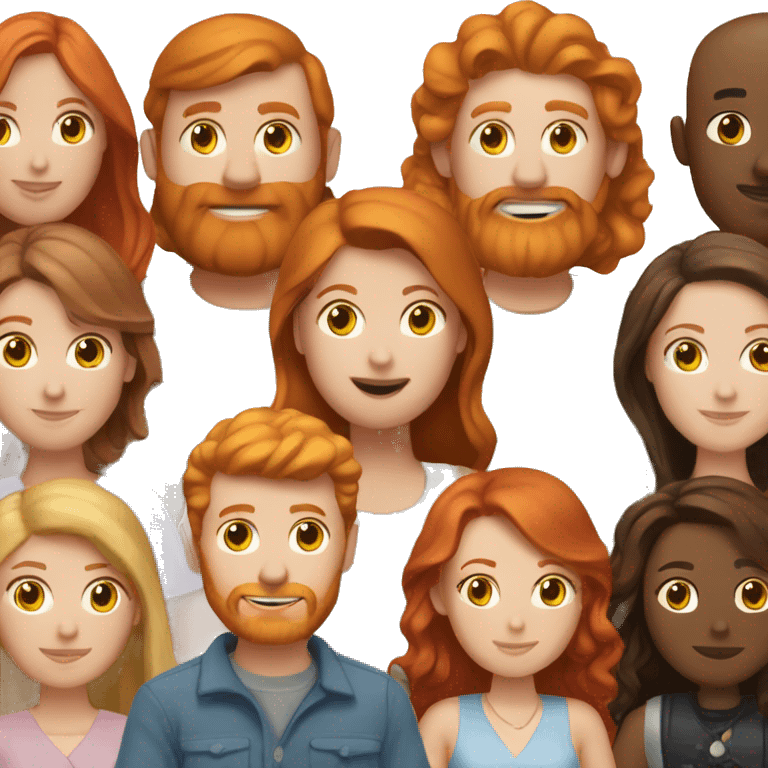 Ginger Husband with brunette wife and redhead wife emoji