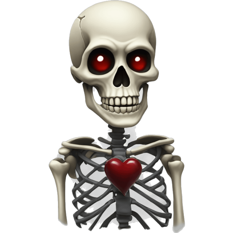 Skeleton holding a black bleeding heart emoji