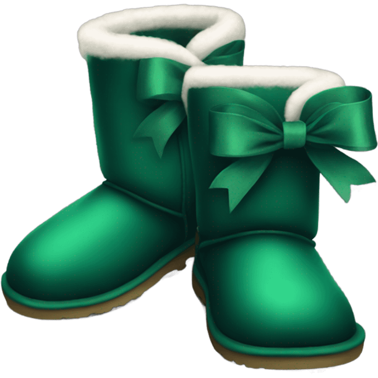 Dark green Ugg fur boots with dark green ribbon bows and silver buckle emoji