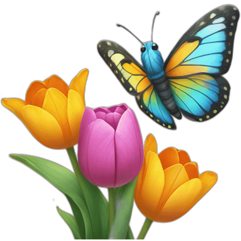 butterfly and tulips with sparkle around emoji