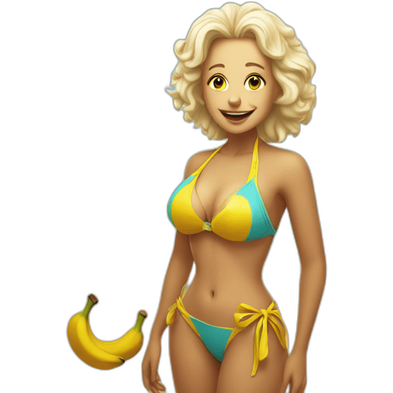 Einstein in bikini on the beach holding a banana emoji