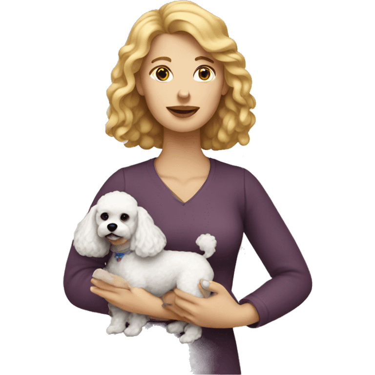 white woman holding a poodle emoji