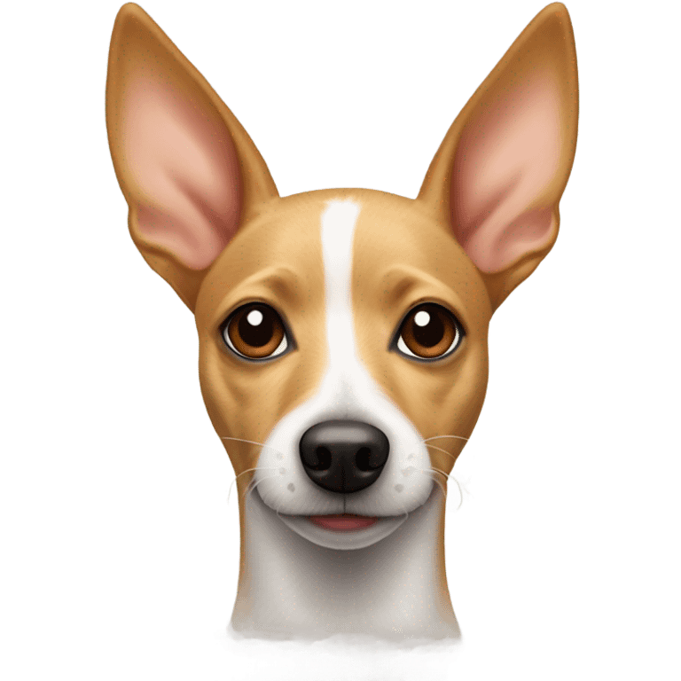 Tan rat terrier mix with crazy ears and a thick neck emoji