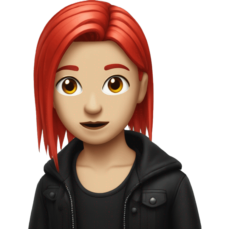 bright-red-straight-haired goth emoji