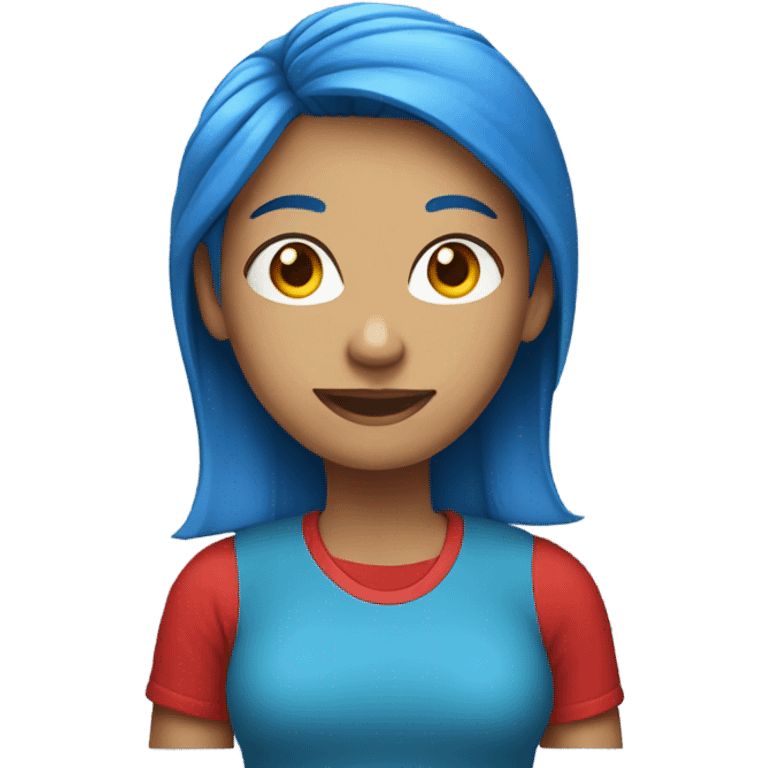 a woman with blue hair in red tshirt emoji