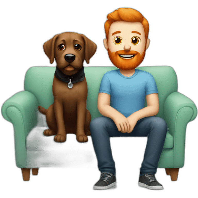 a man with a red beard sits on the sofa instead with a black labrador emoji