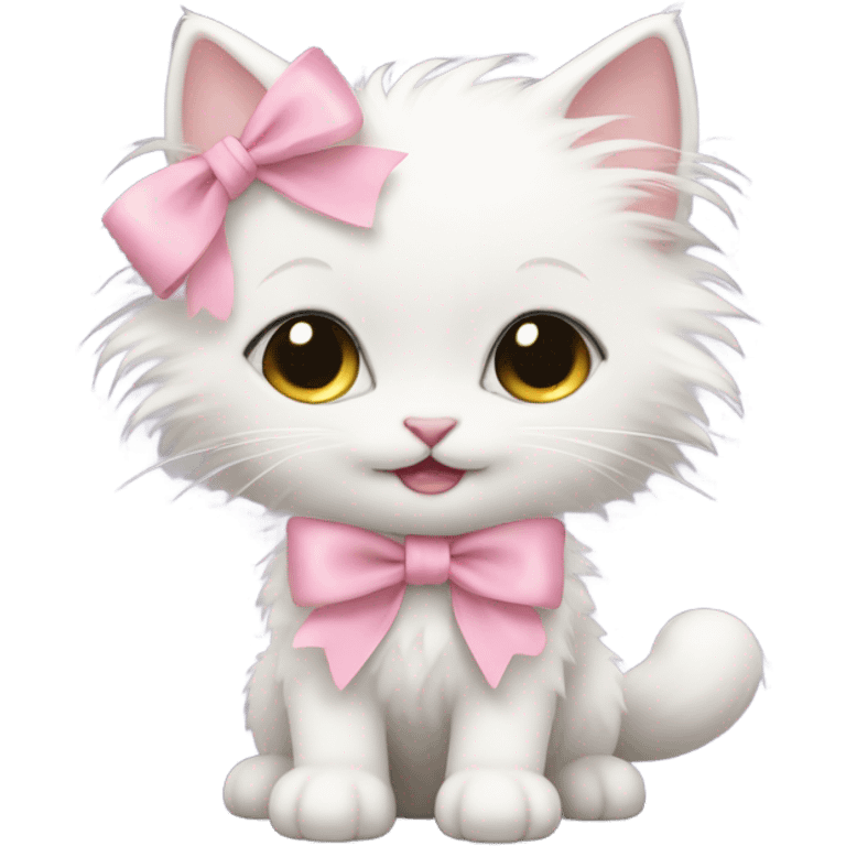 Fluffy white kitty rococo with pink bow emoji