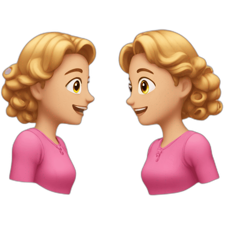 two girls in pink dresses talking to each other. emoji