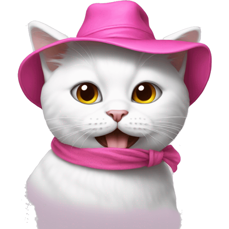 White cat eat pink hat emoji