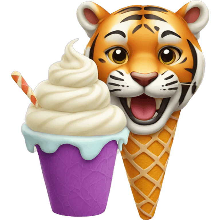 Tiger eating ice cream emoji