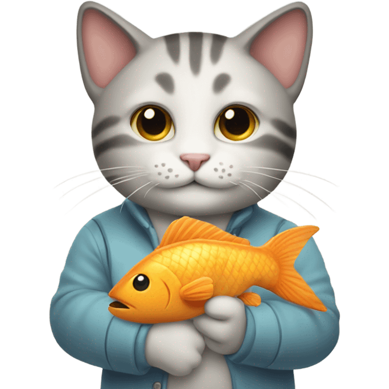 a cat with a fish in his hands emoji