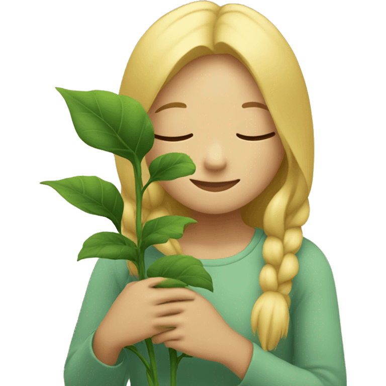 Blond Girl hugging plant emoji