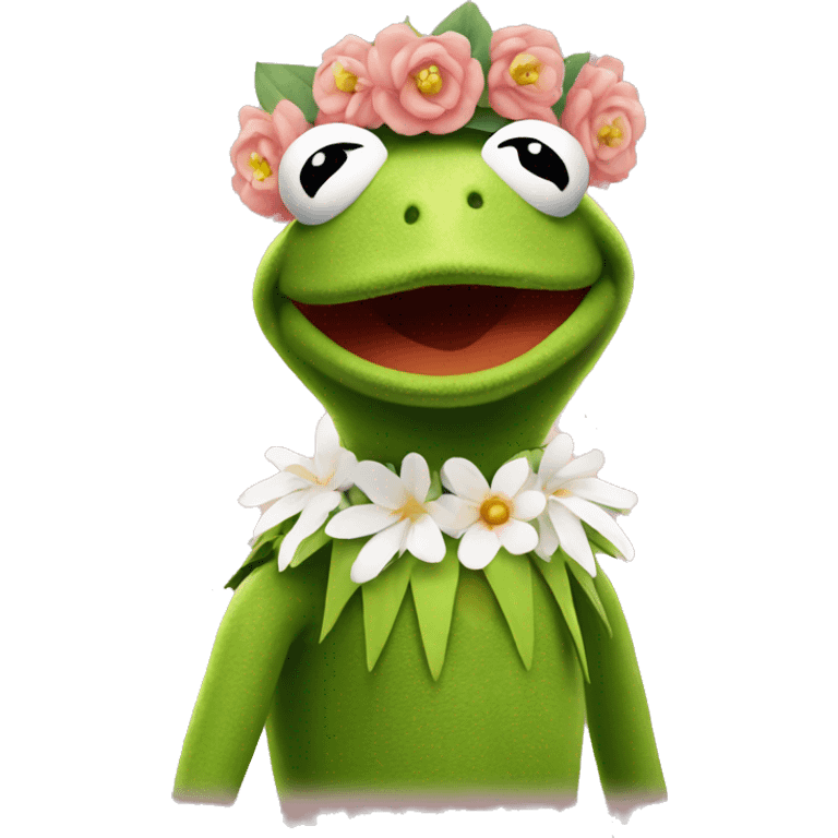 Kermit the frog with a flower crown emoji