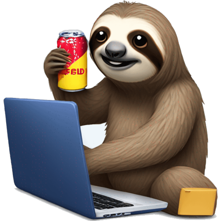 sloth with RedBull can and laptop emoji