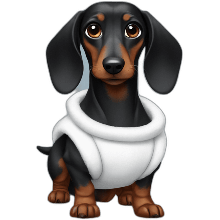 a black dachshund dog in a white bunny costume emoji