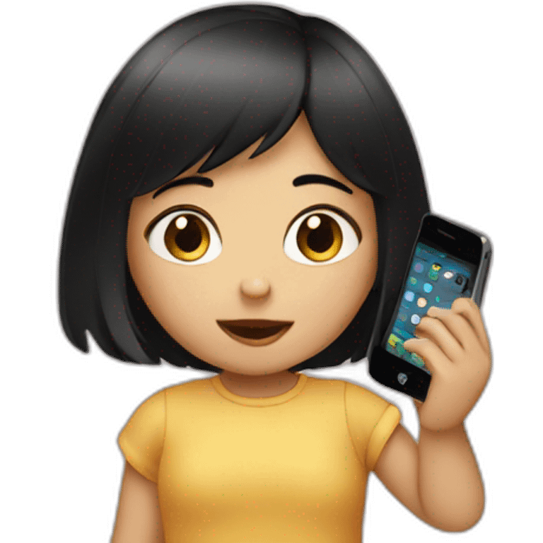 small girl with black hair with phone emoji