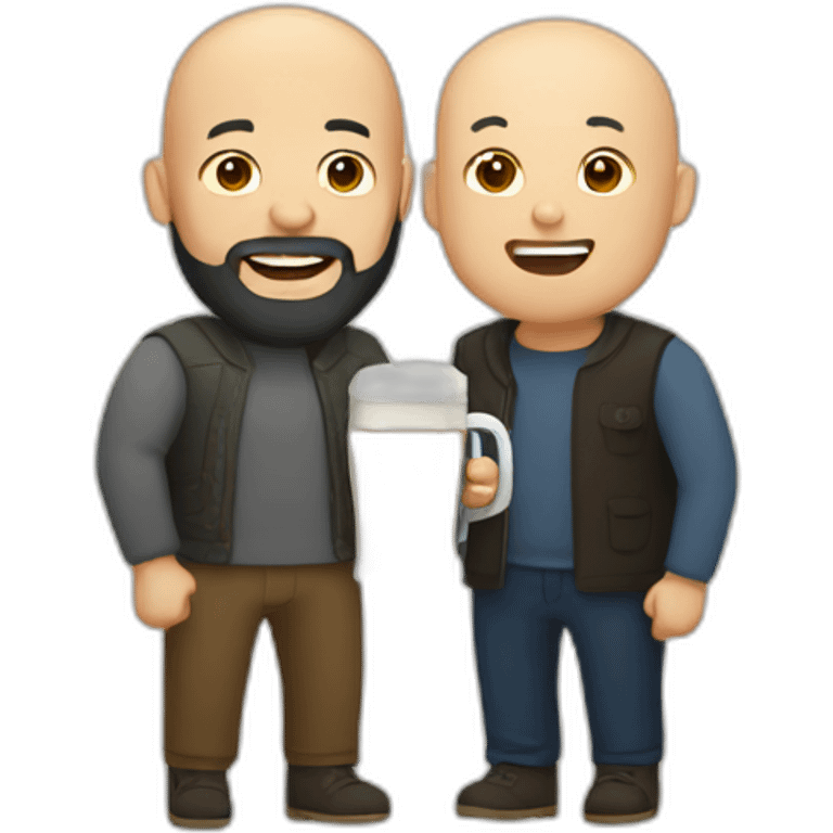 Bald bearded man drinking beer with his Asian fiance emoji