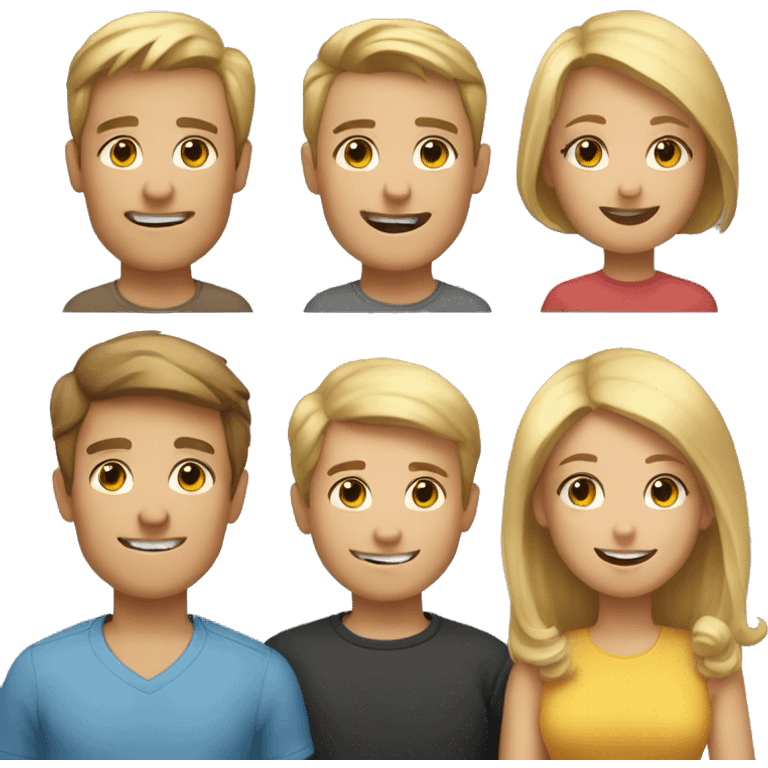 Family smiley. Where is the mom with blonde hair? Dad with a ford. The older brother has brown hair, and the younger brother has blond hair. emoji