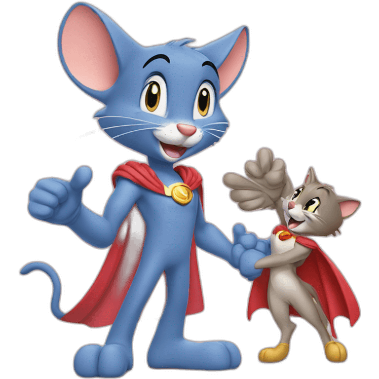 Tom and Jerry giving handshake to super women emoji