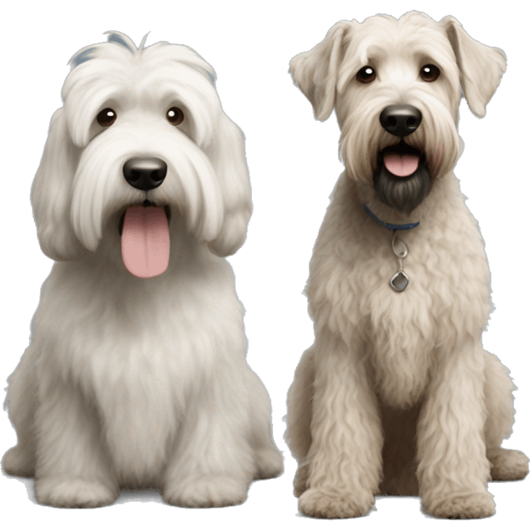 2 dogs, one is a grey whoodle, the other is a wheaten terrier emoji