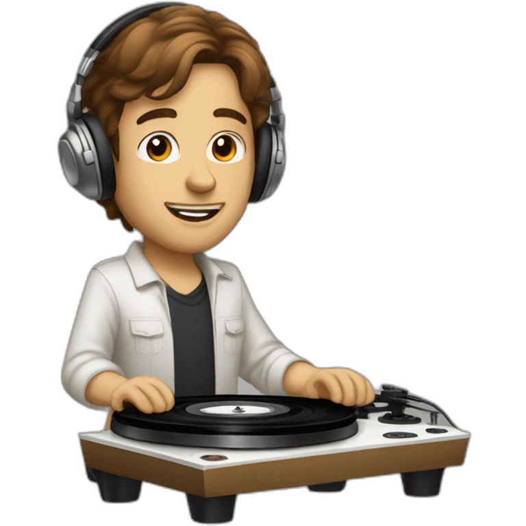 A white with short brown hairs without glasses DJ playing music on turntables emoji