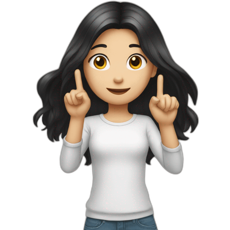 black-haired long hair white young girl showing three fingers up emoji