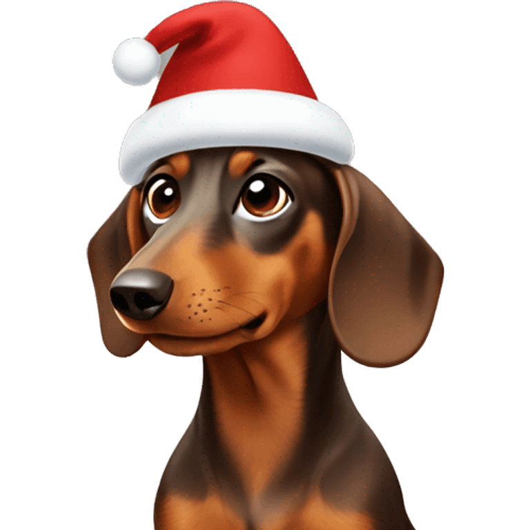 Brown Dachshund wearing Christmas hat emoji