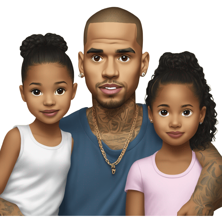 Hyper Realistic Chris Brown with daughter Royalty, son aeko and daughter lovley emoji