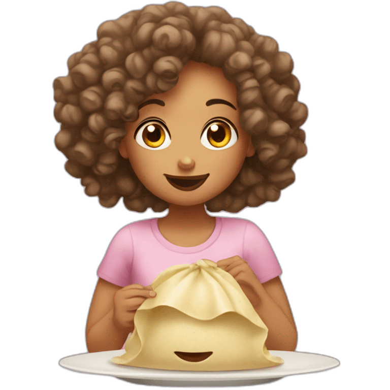 Curly girl eating big dumpling emoji